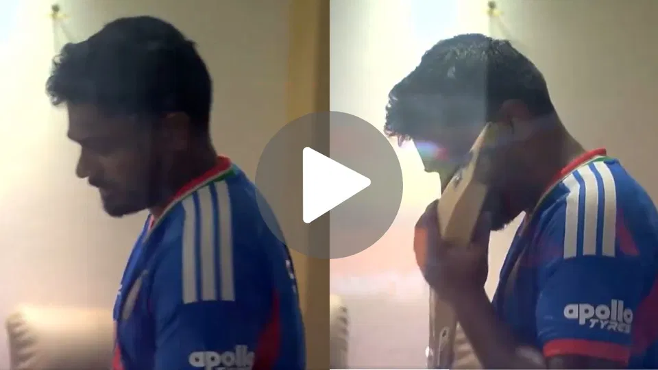 Watch- Sanju Samson Caught Kissing Bat In India's Dressing Room